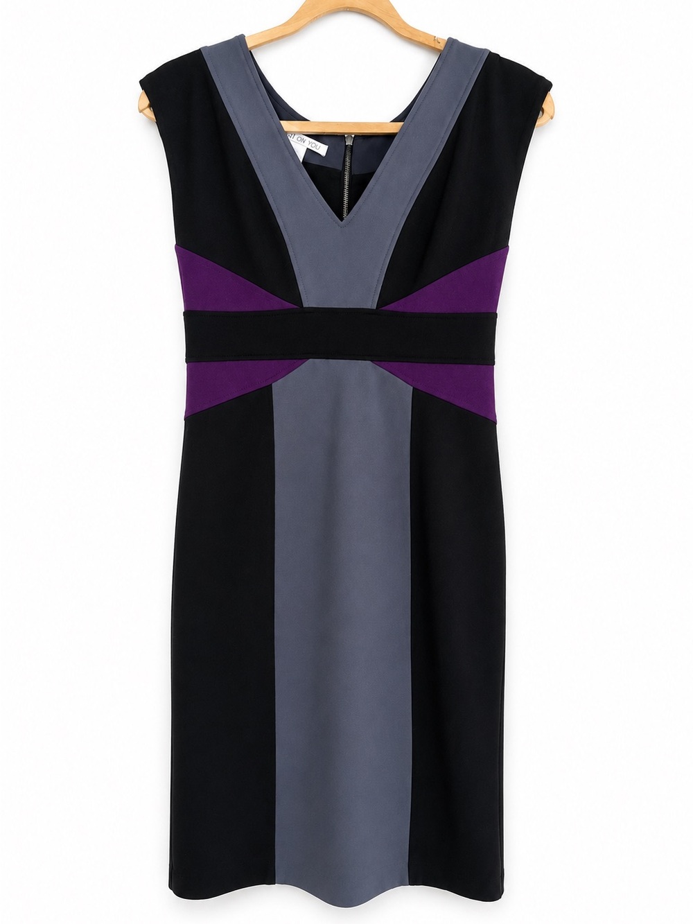 Maggy London Colorblock Sheath Dress Size 4 Purple Gray Black Career